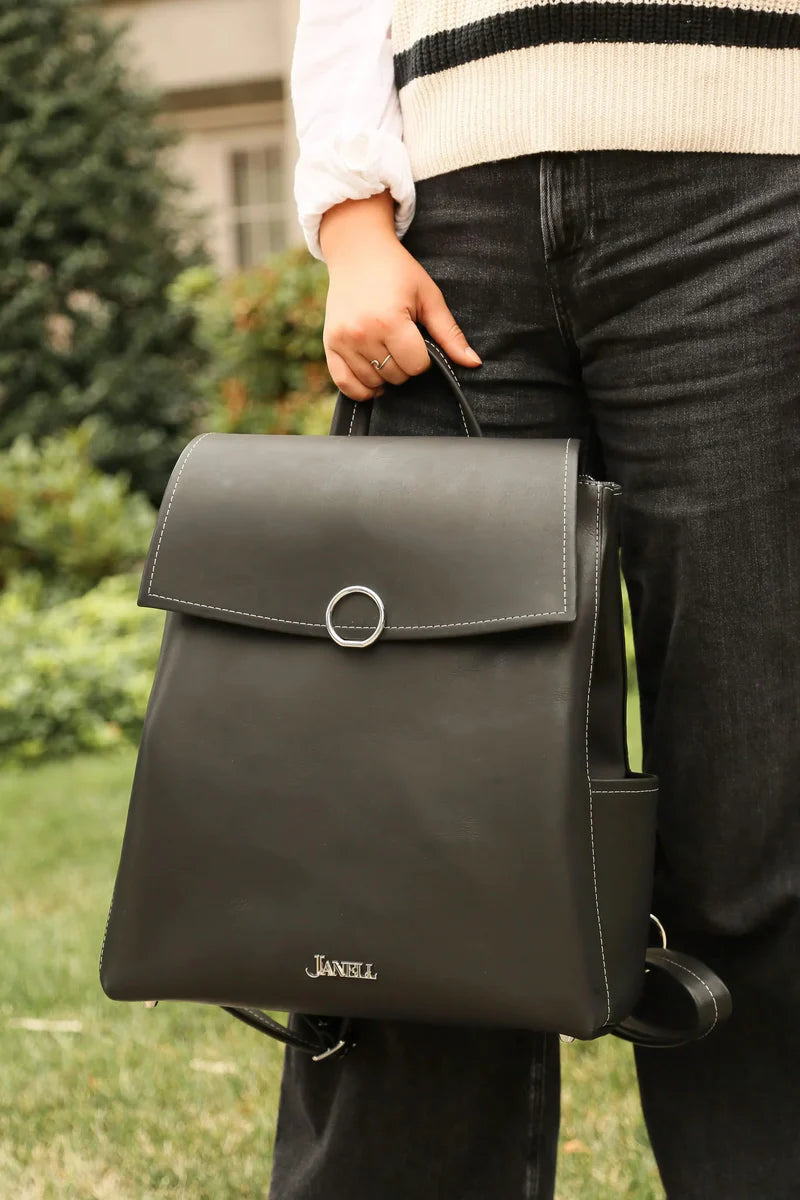 Blair leather convertible backpack in Black, handmade in Maine by Janell Bags