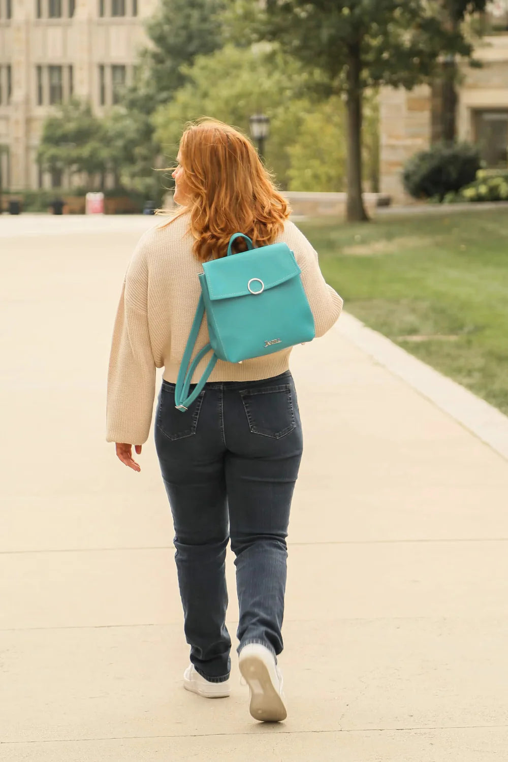 Avery leather convertible backpack in Turquoise, handmade in Maine by Janell Bags