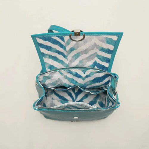 Avery leather convertible backpack in Turquoise, handmade in Maine by Janell Bags