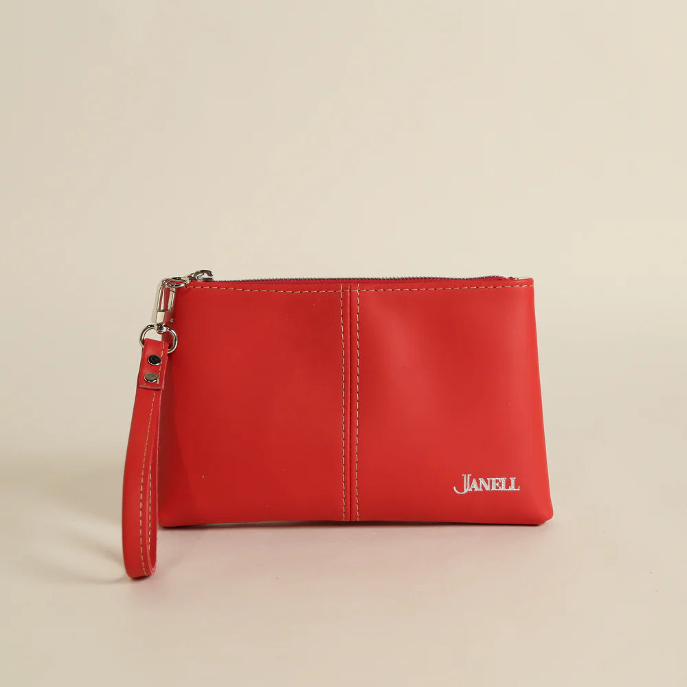 Ava leather clutch and wristlet in Hartland Ruby Red, handmade in Maine by Janell Bags