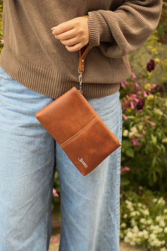 Ava leather clutch and wristlet in Spice, handmade in Maine by Janell Bags