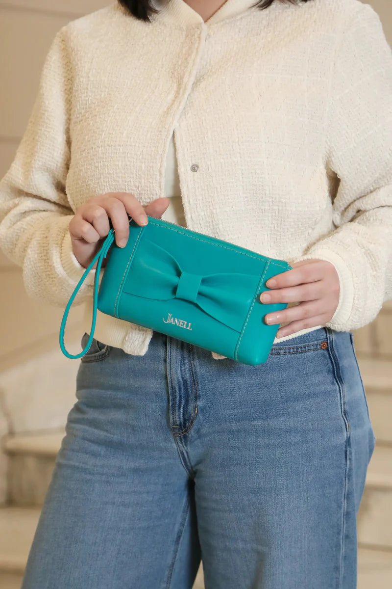 Chloe leather crossbody wallet in Turquoise, handmade in Maine by Janell Bags