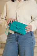 Chloe leather crossbody wallet in Turquoise, handmade in Maine by Janell Bags