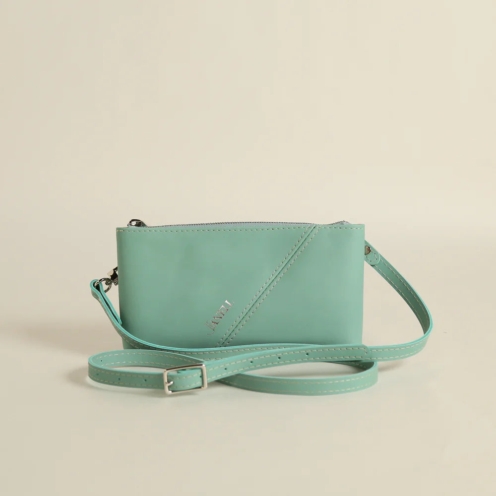 Bristol leather crossbody wallet in Hartland Aqua, handmade in Maine by Janell Bags