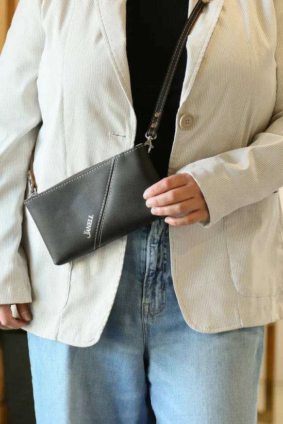 Bristol leather crossbody wallet in Hartland Dark Chocolate, handmade in Maine by Janell Bags