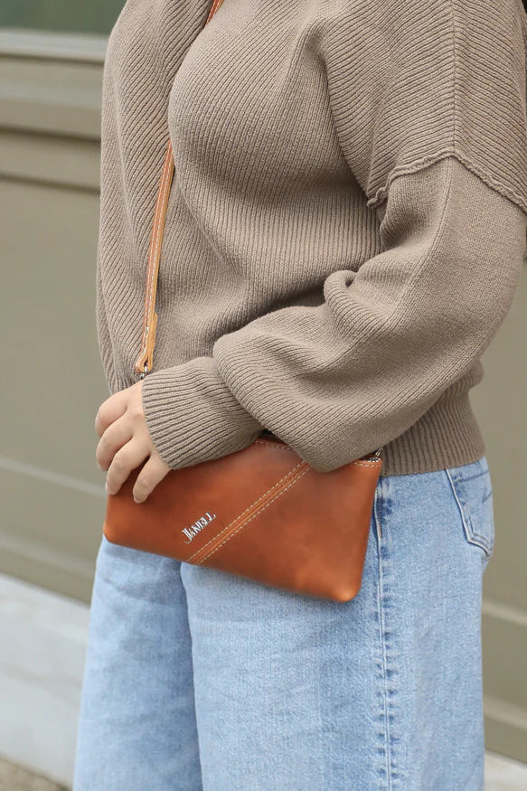 Bristol leather crossbody wallet in Spice, handmade in Maine by Janell Bags