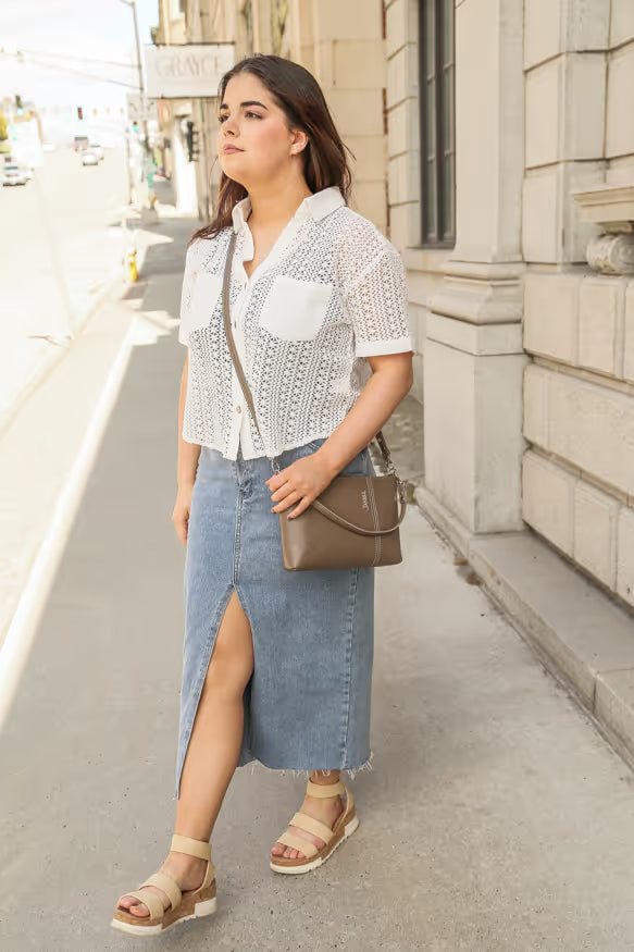 Kate leather crossbody wallet in Clay, handmade in Maine by Janell Bags