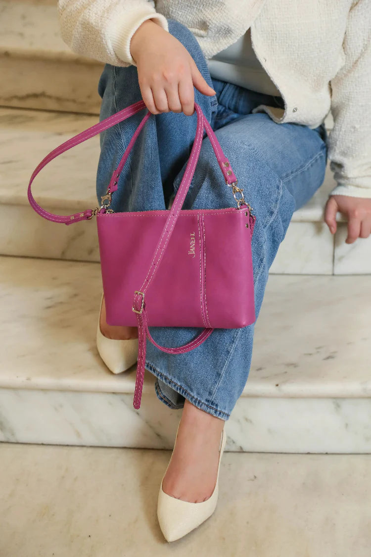 Kate leather crossbody wallet in Orchid, handmade in Maine by Janell Bags
