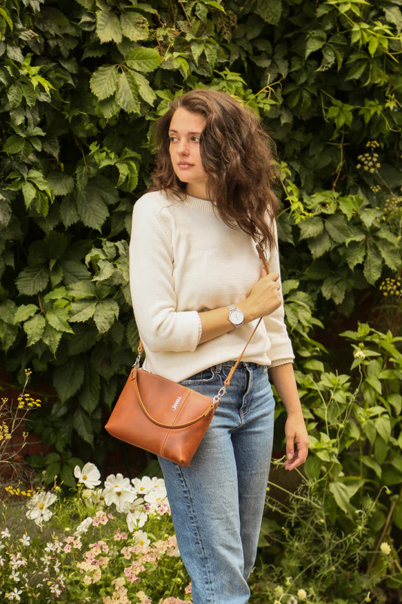 Kate leather crossbody wallet in Spice, handmade in Maine by Janell Bags