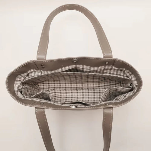 Boston minimalist leather tote in Clay, handmade in Maine by Janell Bags