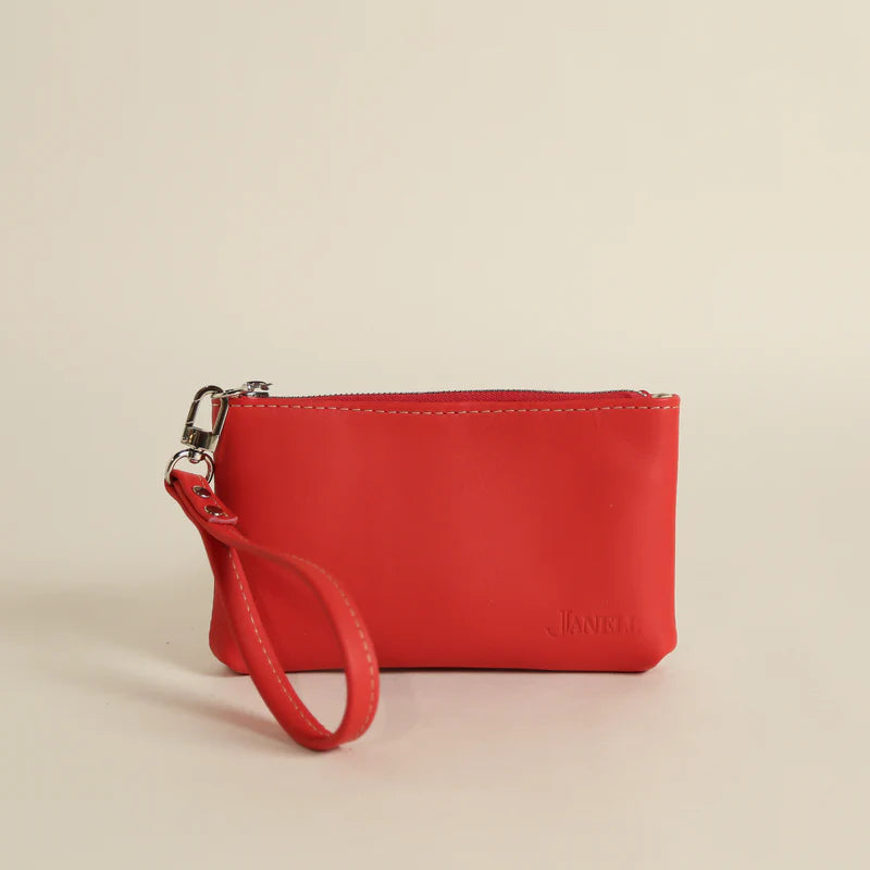 Windsor leather wristlet wallet in Hartland Ruby Red, handmade in Maine by Janell Bags