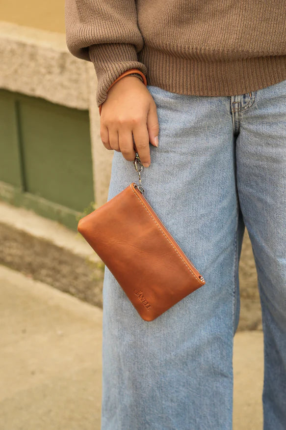Windsor leather wristlet wallet in Spice, handmade in Maine by Janell Bags