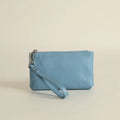 Windsor leather wristlet wallet in Wildflower Blue, handmade in Maine by Janell Bags