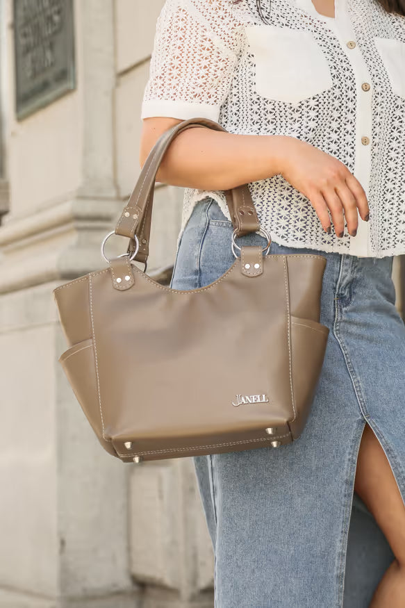 Brooklyn leather tote in Clay, handmade in Maine by Janell Bags