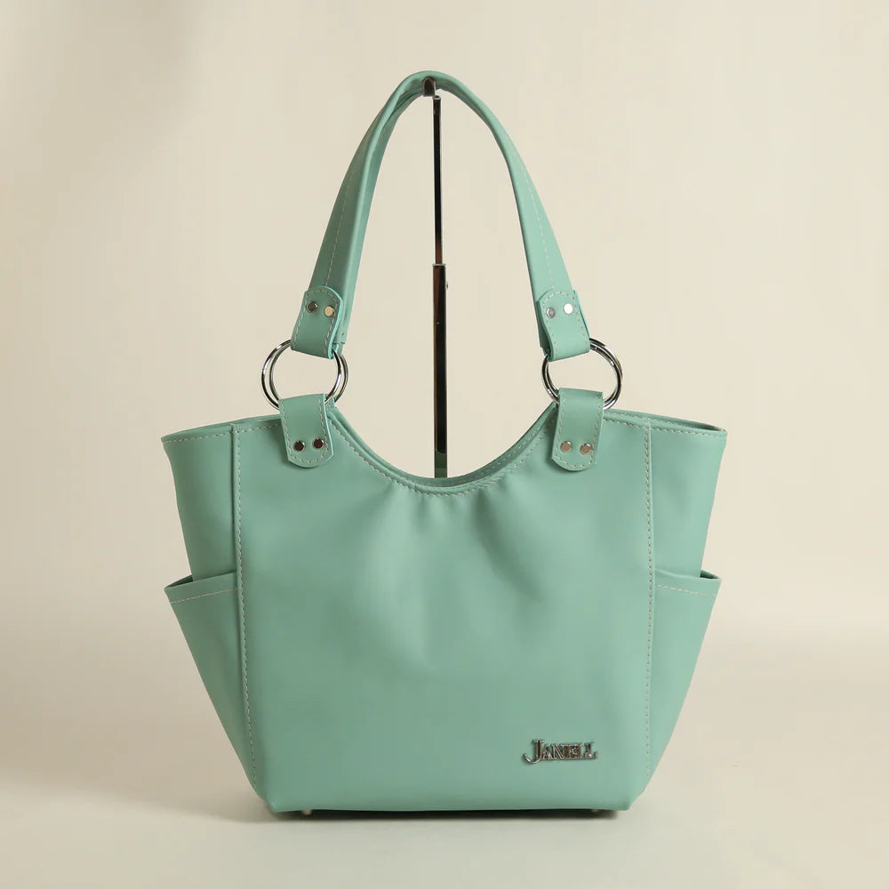 Brooklyn leather tote in Hartland Aqua, handmade in Maine by Janell Bags