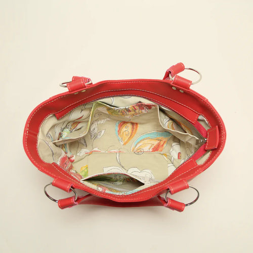 Brooklyn leather tote in Hartland Ruby Red, handmade in Maine by Janell Bags