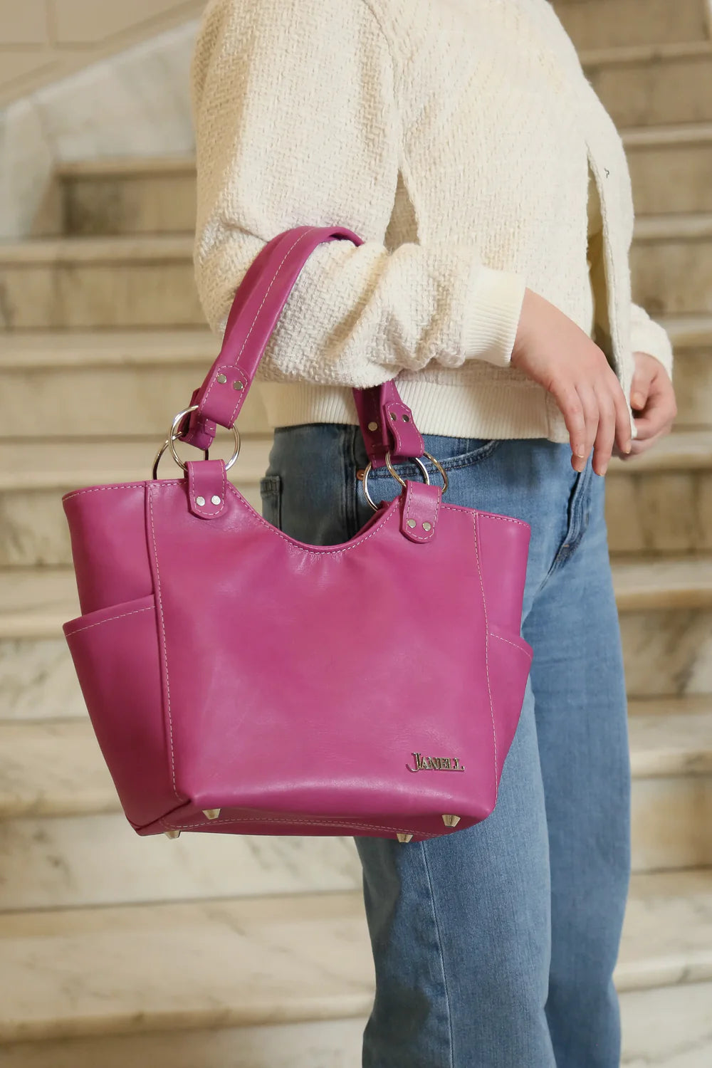 Brooklyn leather tote in Orchid, handmade in Maine by Janell Bags