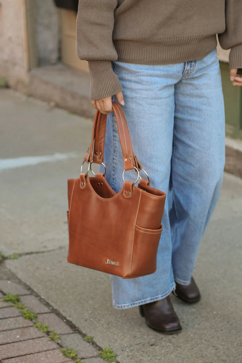 Brooklyn leather tote in Spice, handmade in Maine by Janell Bags