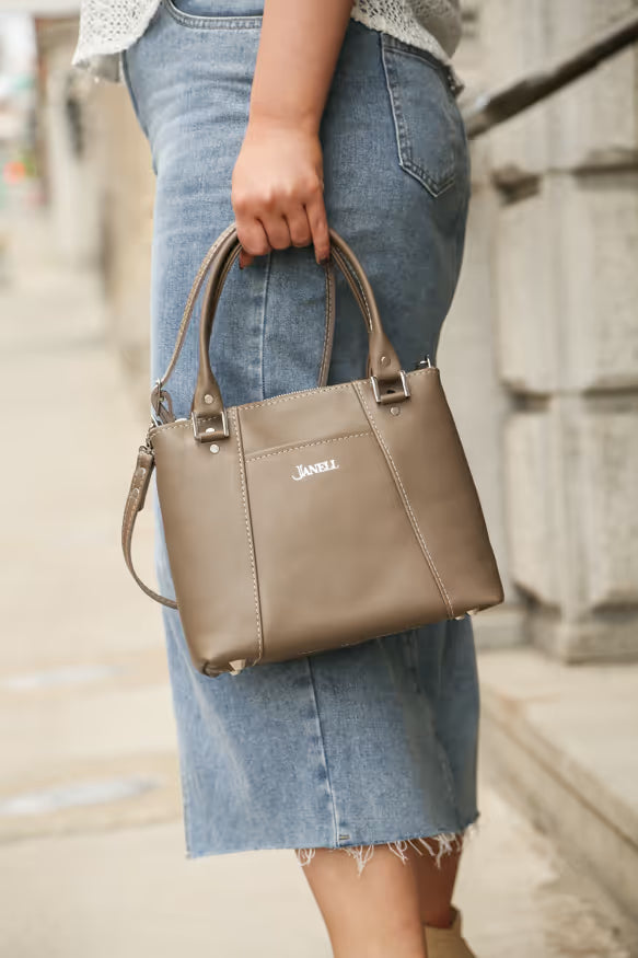 Camille leather clutch and crossbody bag in Clay, handmade in Maine by Janell Bags