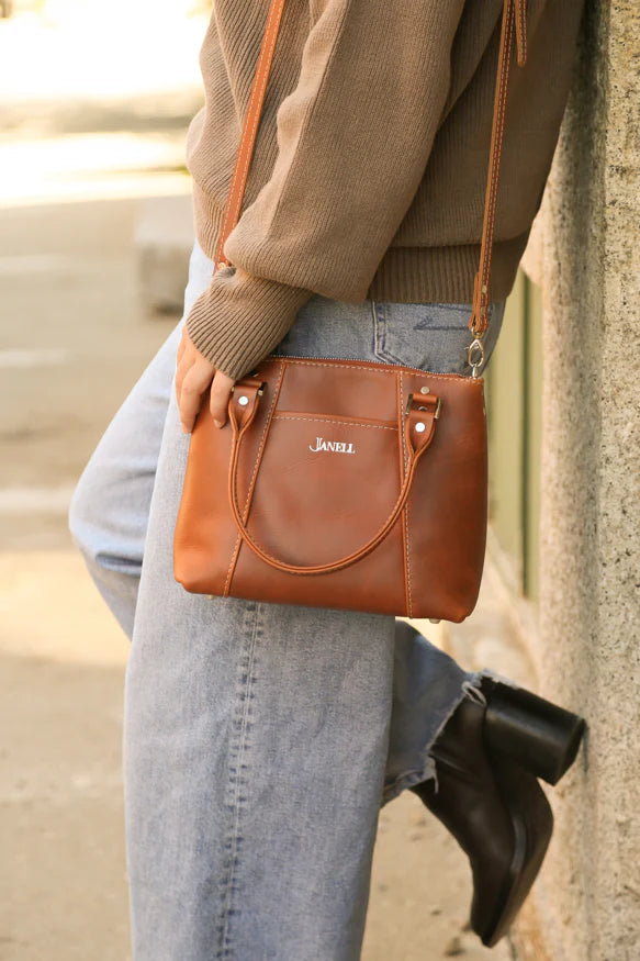 Camille leather clutch and crossbody bag in Spice, handmade in Maine by Janell Bags