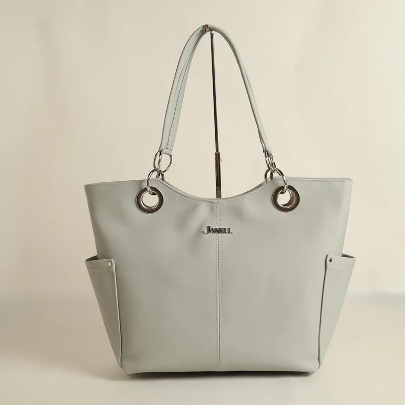 Chelsea large leather carryall and shoulder bag in Hartland Light Gray, handmade in Maine by Janell Bags