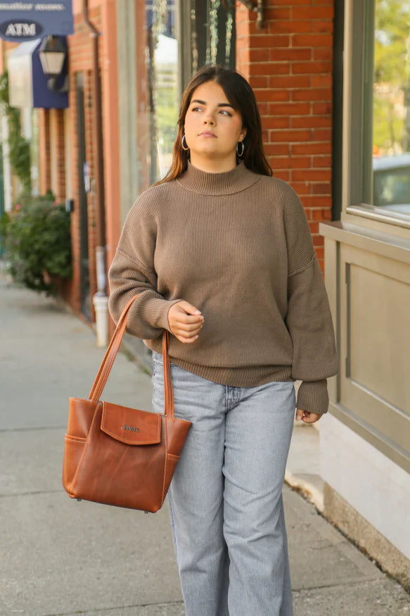 Ellie small leather shoulder bag in Spice, handmade in Maine by Janell Bags