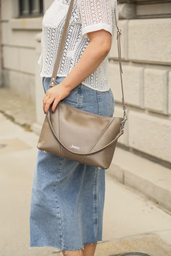Emma leather shoulder bag in Clay, handmade in Maine by Janell Bags
