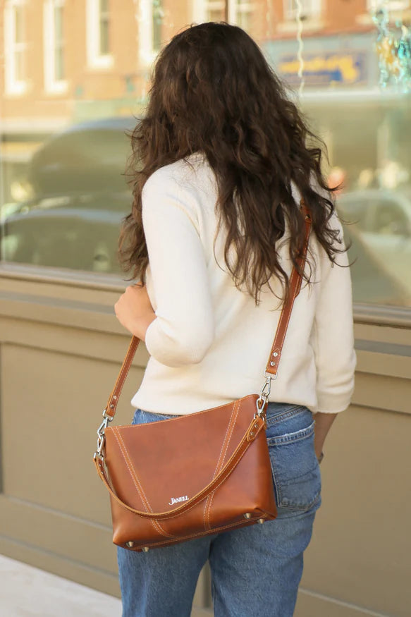 Emma leather shoulder bag in Spice, handmade in Maine by Janell Bags