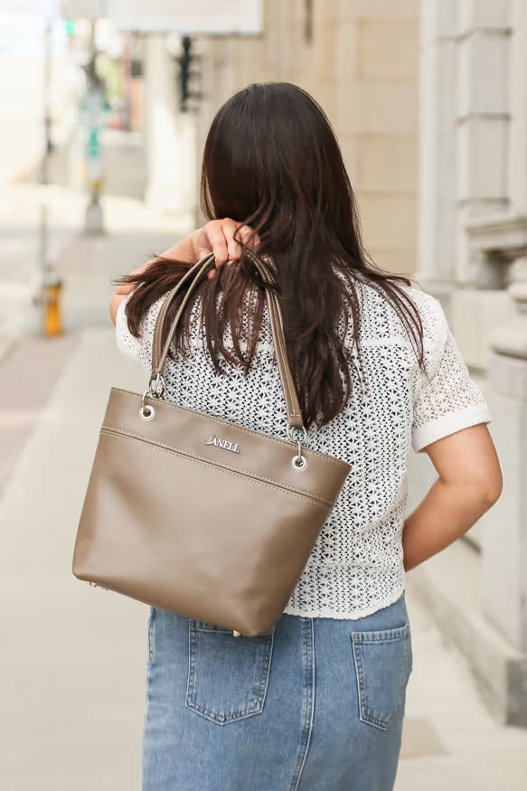 Jenna leather shoulder bag in Clay, handmade in Maine by Janell Bags