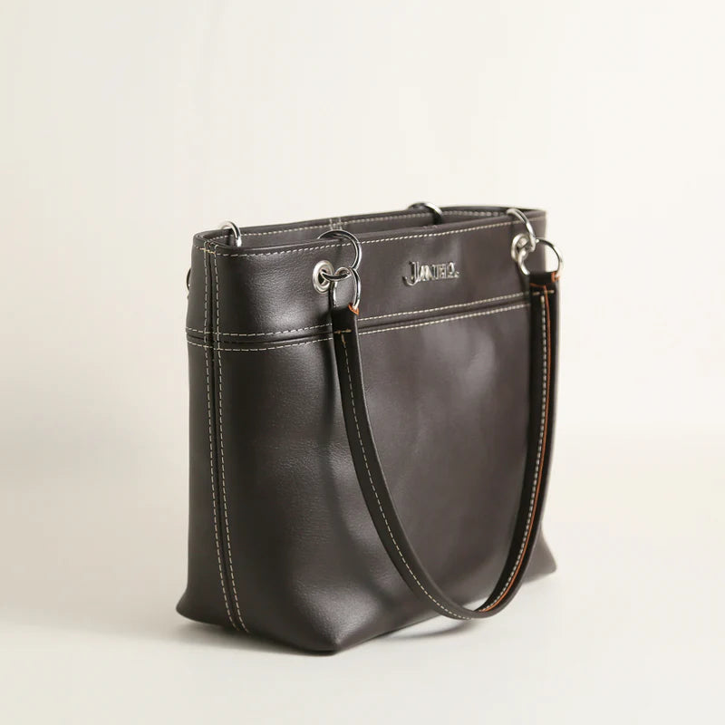 Jenna leather shoulder bag in Hartland Dark Chocolate, handmade in Maine by Janell Bags