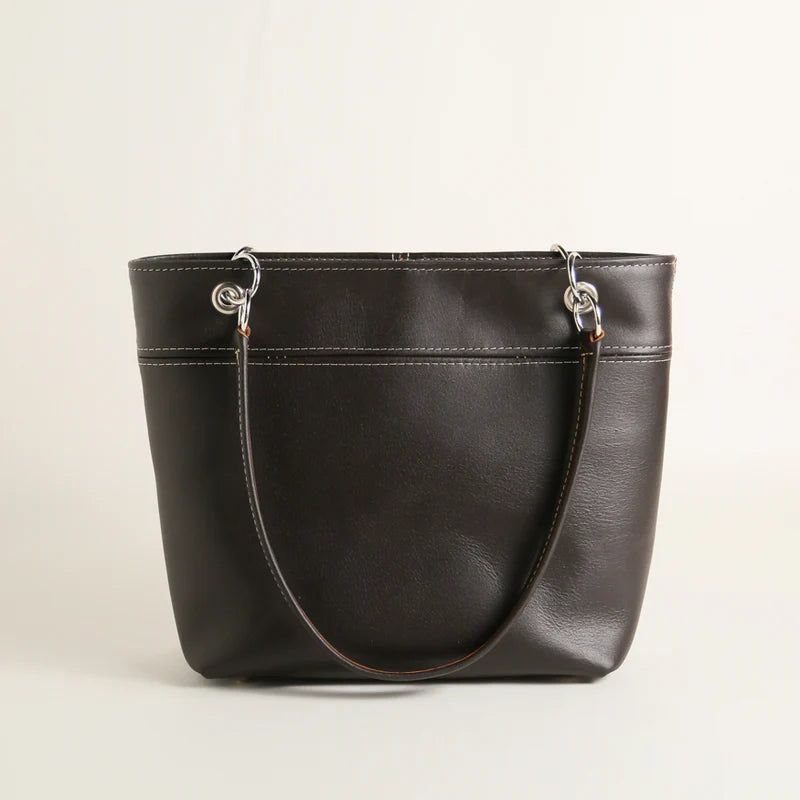 Jenna leather shoulder bag in Hartland Dark Chocolate, handmade in Maine by Janell Bags