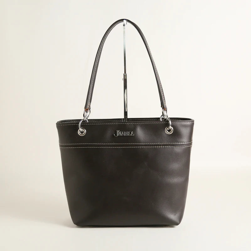 Jenna leather shoulder bag in Hartland Dark Chocolate, handmade in Maine by Janell Bags