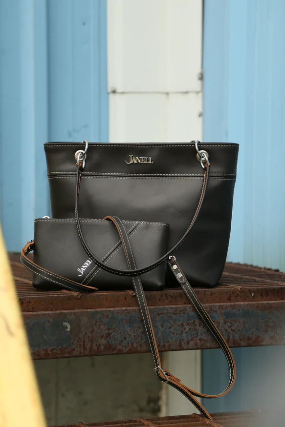 Jenna leather shoulder bag in Hartland Dark Chocolate, handmade in Maine by Janell Bags