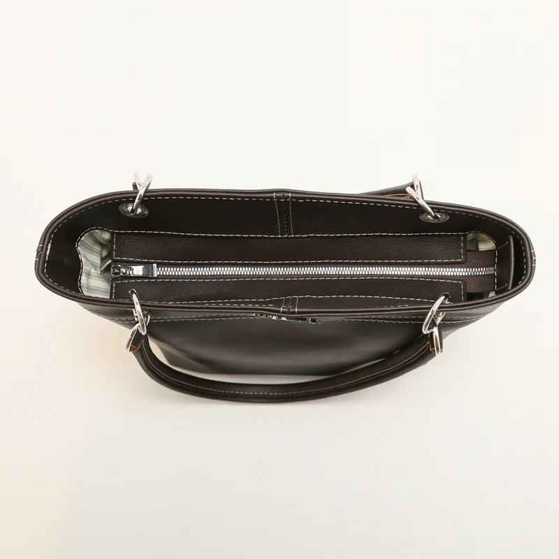 Jenna leather shoulder bag in Hartland Dark Chocolate, handmade in Maine by Janell Bags