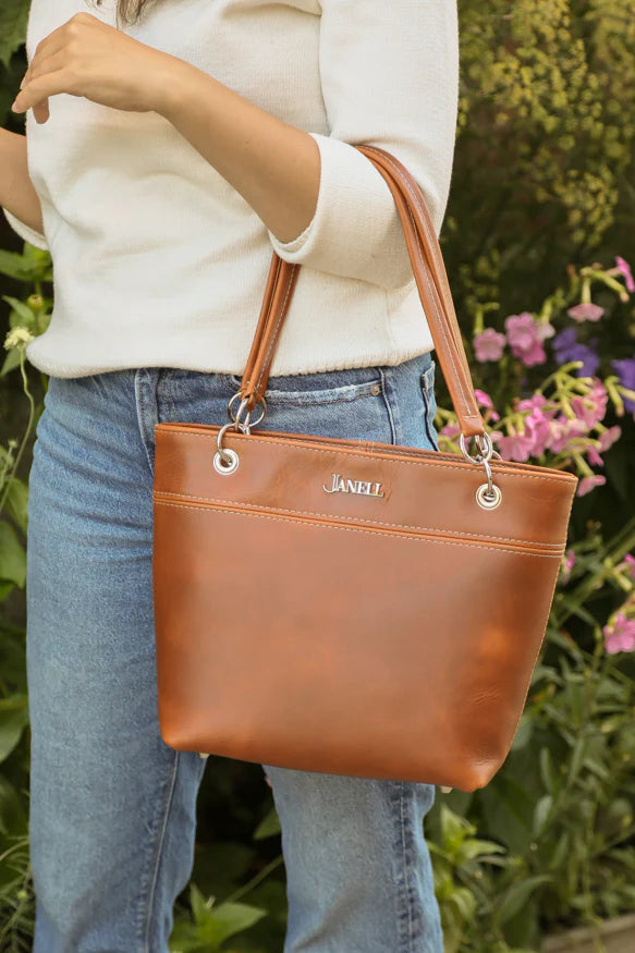 Jenna leather shoulder bag in Spice, handmade in Maine by Janell Bags