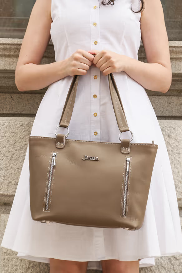 Kimber leather conceal-carry tote in Clay, handmade in Maine by Janell Bags