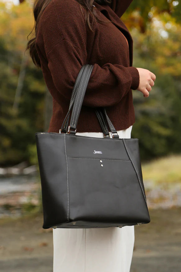 Lizzie large leather work tote in Hartland Dark Chocolate, handmade in Maine by Janell Bags