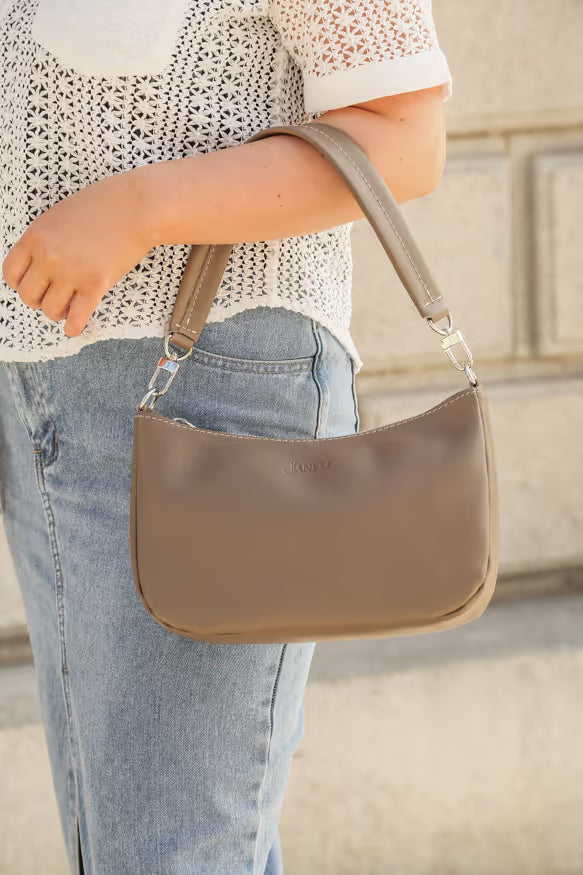 Sophia small leather shoulder bag in clay, handmade in Maine by Janell Bags