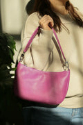 Sophia small leather shoulder bag in orchid, handmade in Maine by Janell Bags